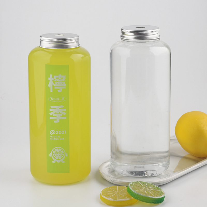 1000ml/ 32oz  Round  clear PET plastic juice bottle  with aluminum cap Juice Cold Drink Beverage Bubble Boba Milk Tea bottle