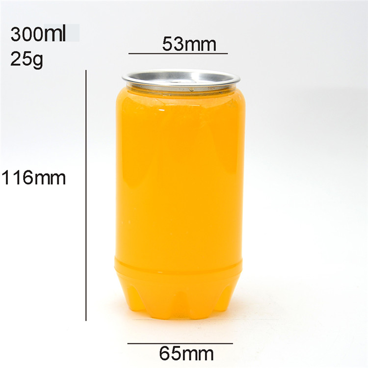 Custom 250ml 350ml 500ml PET clear plastic cans soda water beer coffee juice soft drinks cans with easy open end