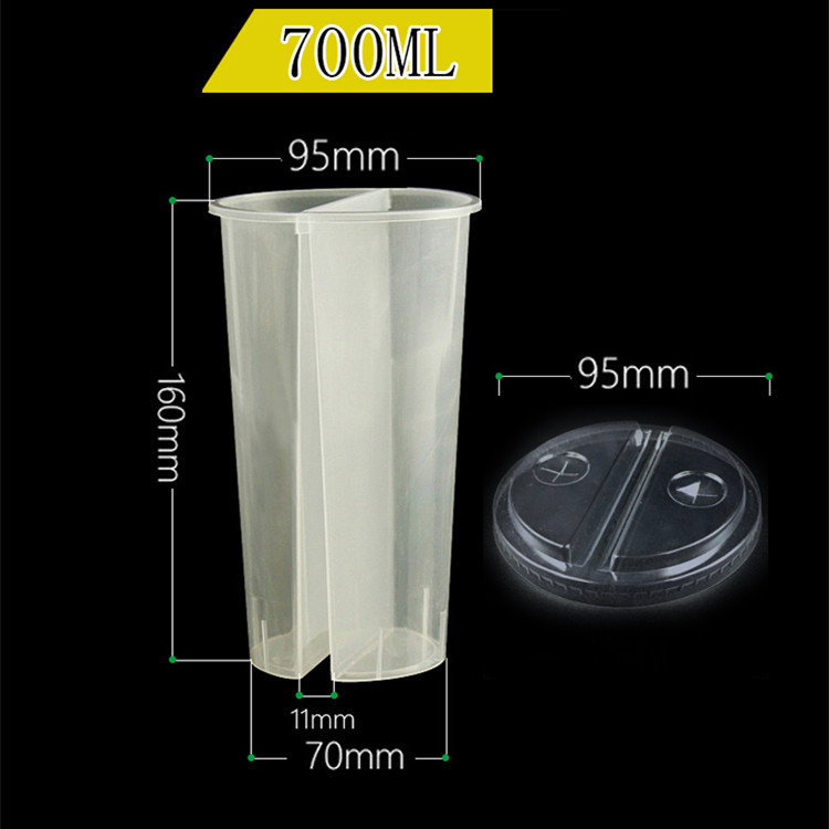 700ml/700cc/24oz Very Popular PP Plastic Juice 2 Part Split Cups for Hot Bubble Tea