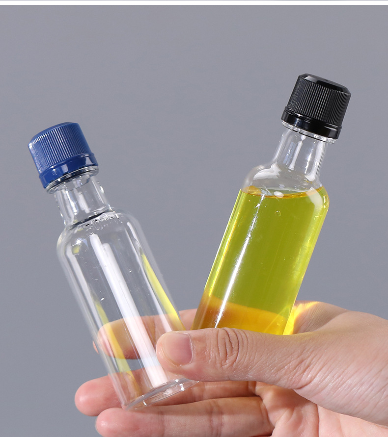 30ml 50ml Mini Size Wine Glasses Clear Plastic Beer Bottle Empty Whisky Customize Dispenser with Aluminum Cap