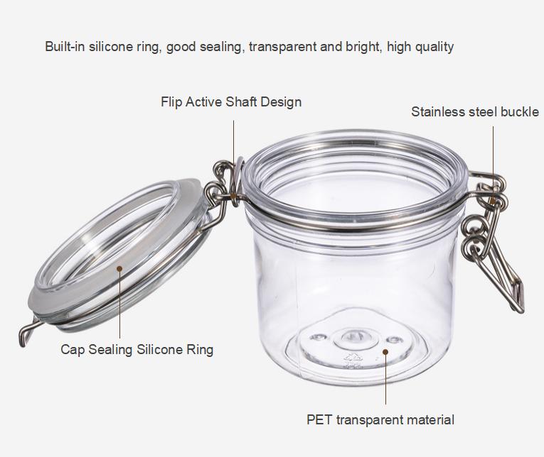 200ml 500ml Honey Jars Candy Food Canister Grain Nuts Powder Storage Tank Clear Plastic Jars with clamp lids Buckle Pot