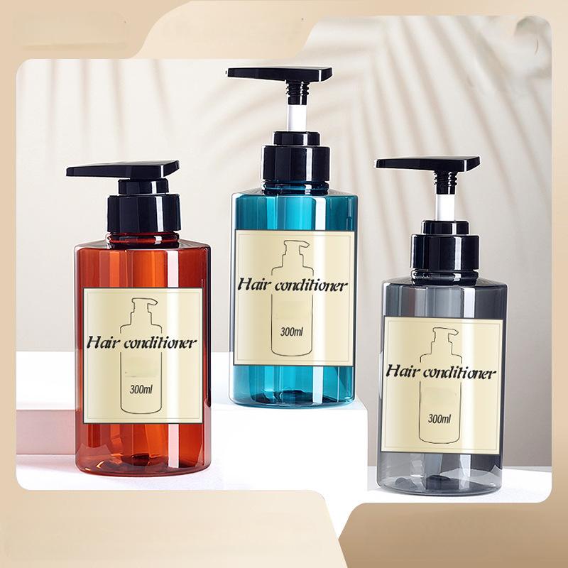 300ml 500ml Transparent  round empty plastic shampoo packaging bottle With Black Long Nozzle Lotion Pump