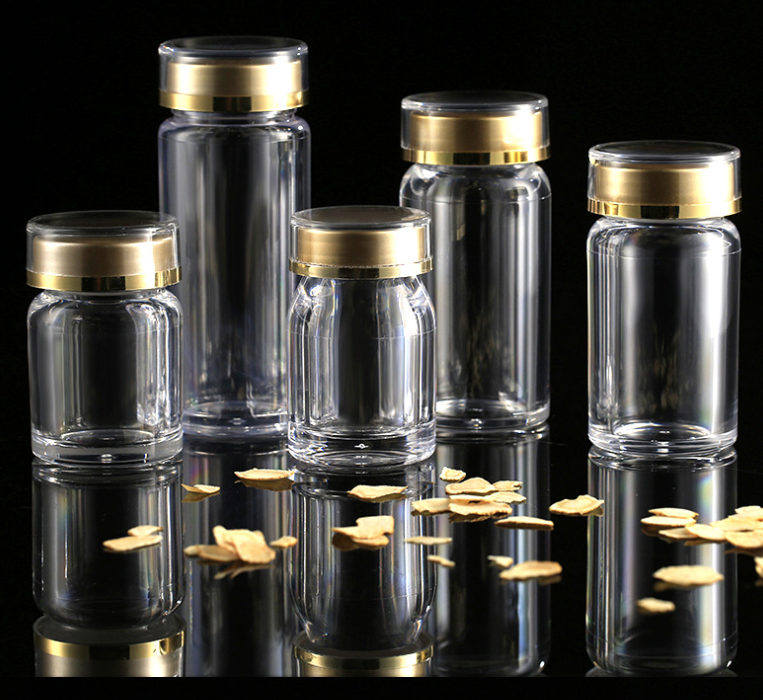 Round Empty Stock Saffron Package Acrylic Bottle spice packing Food Storage Container With Gold Lid