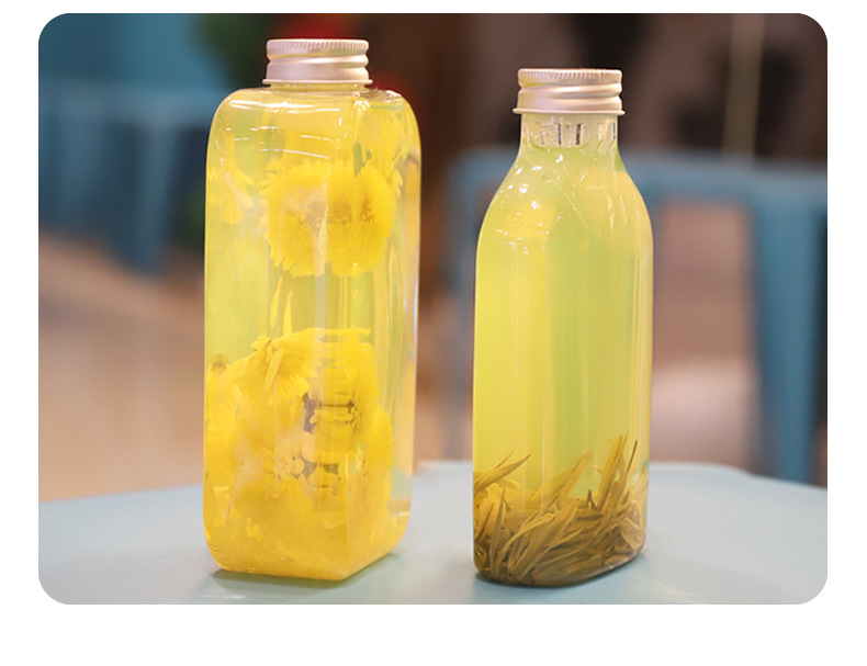 250ml 350ml 500ml Flat shapet plastic milk juice bottle drinking bottle bottles with aluminum cap
