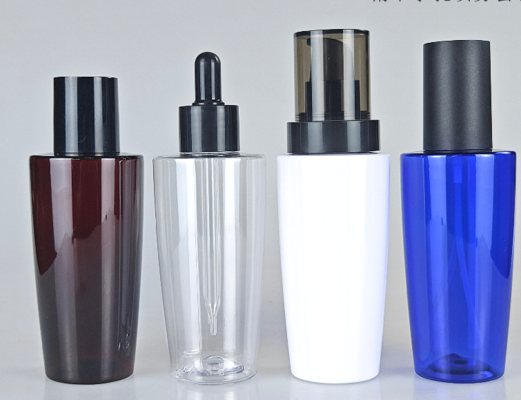 150ml Empty oval round transparent  cosmetic blue bottle  Cosmetic Essence Lotion bottle PET hair care cream oil pump bottle