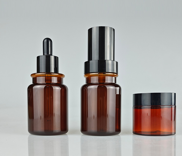 50ml 100ml Empty Amber Plastic Pump Bottles for Skin Care Cosmetic Packaging Containers