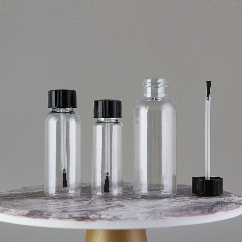 10ml-60ml PET Plastic Bottle with Brush Cap plastic crystal nail polish bottle with brush cosmetics nail oil glue empty bottle