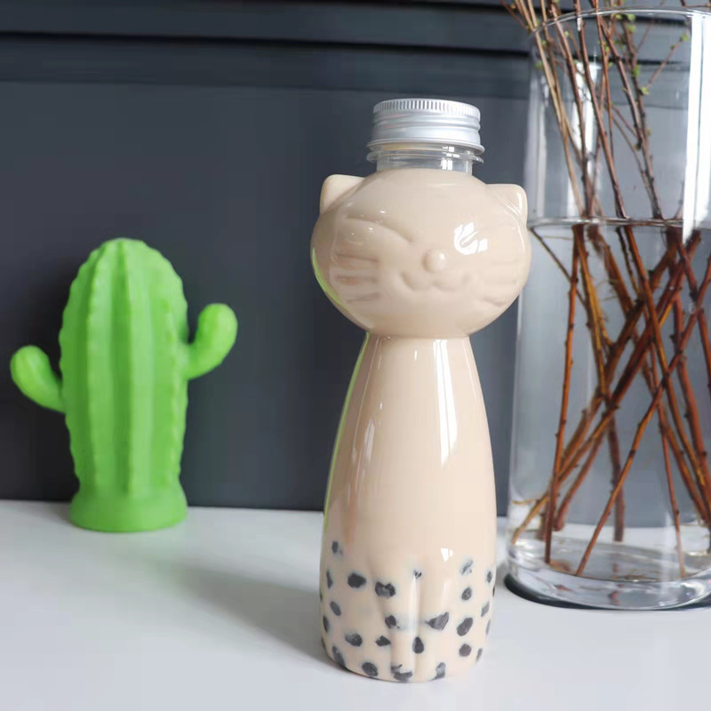 500ml Cute Animal PET Cat Shaped Bottle Plastic Yogurt Milk Tea Boba Bubble Cup Drink Smoothie Packaging Containers Candy Jars