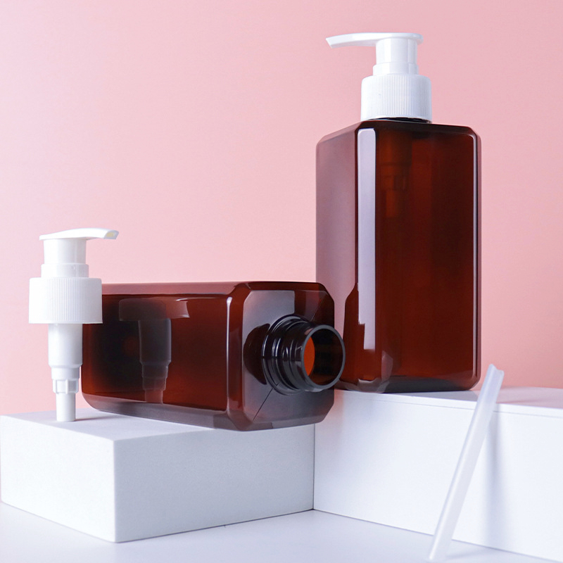 300ML Luxury Amber square bottle hotel supplies Round Body wash dispenser bottle Hotel shampoo empty bottle with pump 500ml