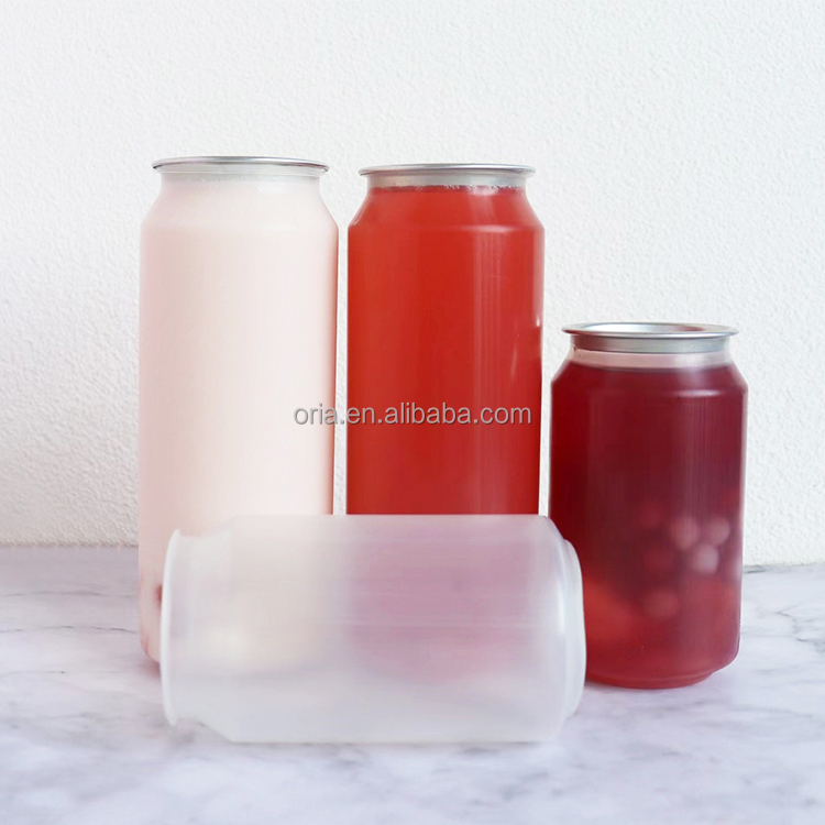 Wholesale Customized Logo  Empty Clear PET Pull-Ring Juice Soda Beverage Plastic Can Smoothie Srink Container Cup Bottle