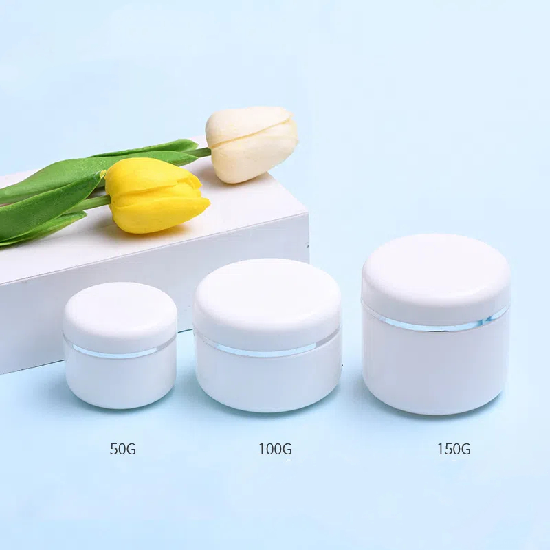 Plastic Cosmetic Face Cream PP jar 50g 100g 150g 200g 250g White Translucent Jars With Silver Ring Lid Body Scrub Balm Jar
