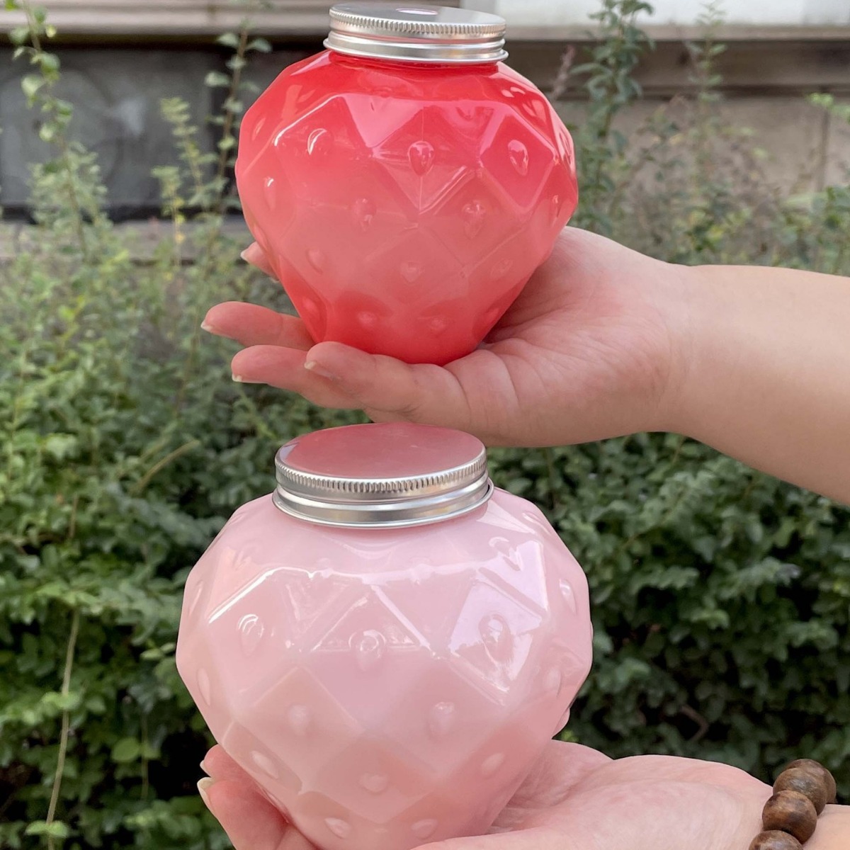 500ml Clear Strawberry Shape PET Plastic Bottle With Aluminium Cap Lovely Girl Milk Tea Coffee Cup