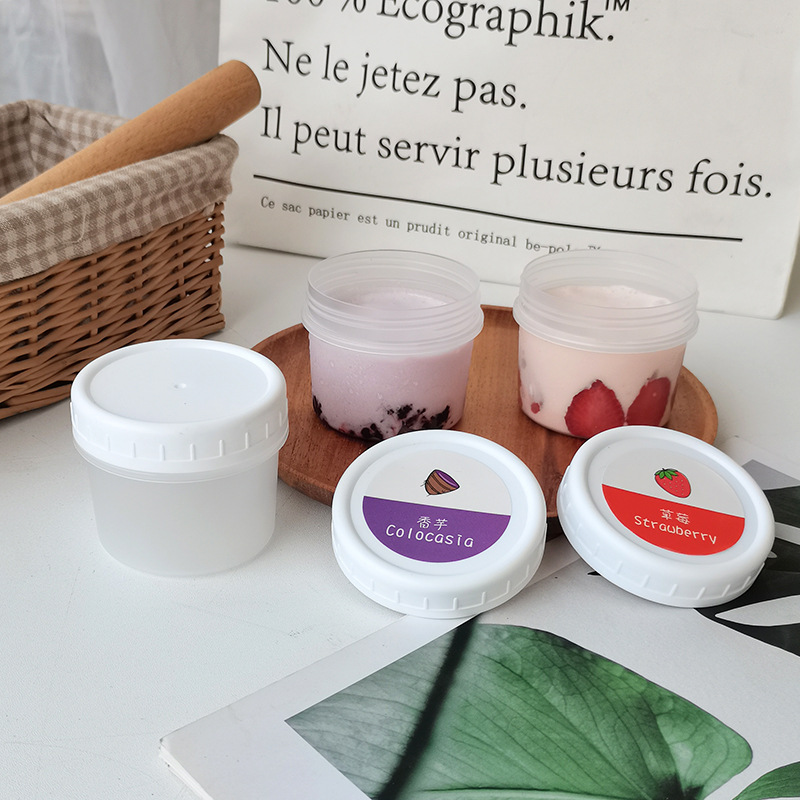 BPA Free 200ml 250ml 300ml Food Grade Plastic desserts Jar with Customized Lid for Nuts Jam Ice Cream