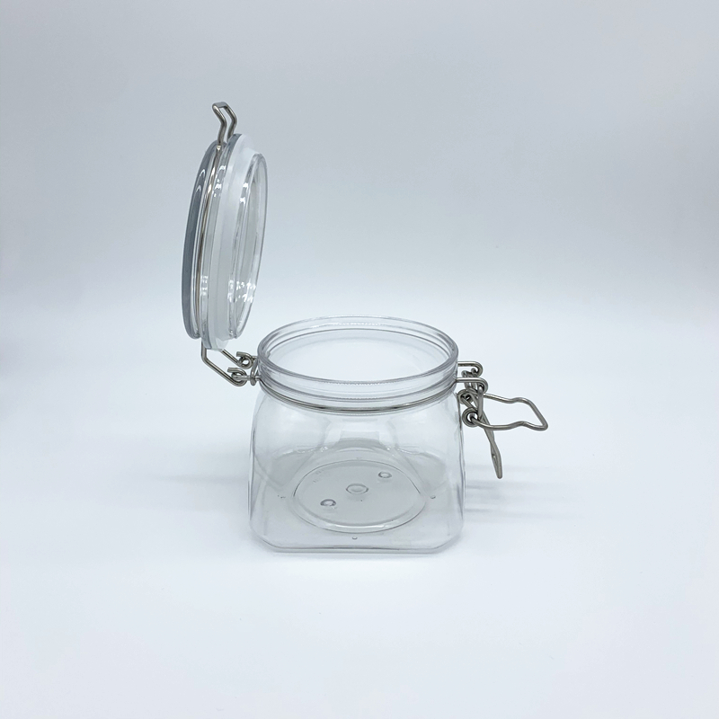 Food Grade PET Plastic Airtight Cnaisters for Honey Lemon Canned Food Clear Empty Coffee Storage Jar with Metal Lock