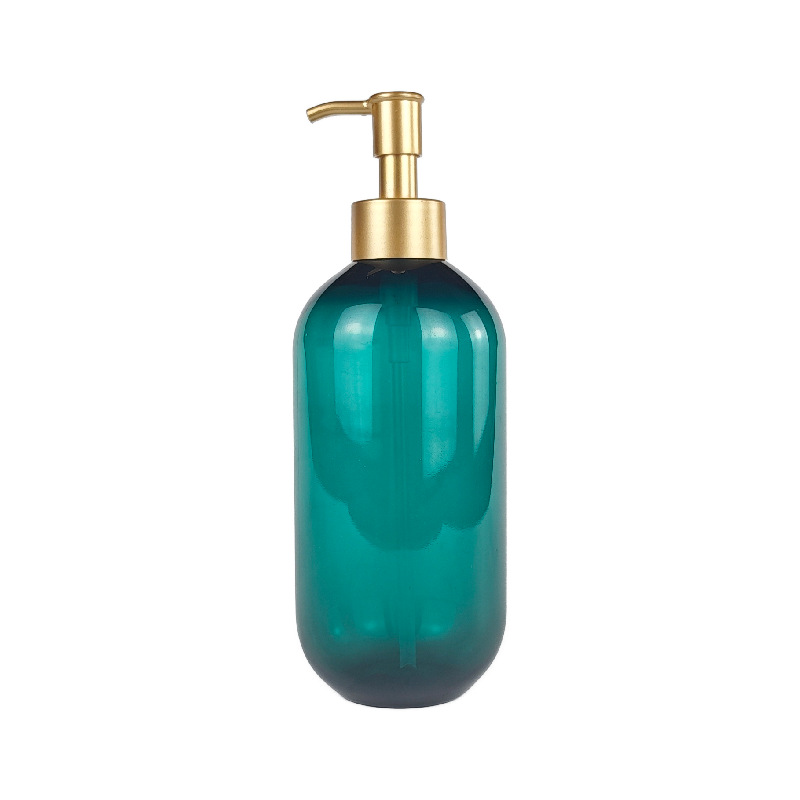 Luxury 400ml 13.3 fl.oz Shampoo Bottle With Gold Pump Dispenser 300 ml 500ml Round Capsule PET Plastic Body Wash Lotion Bottle