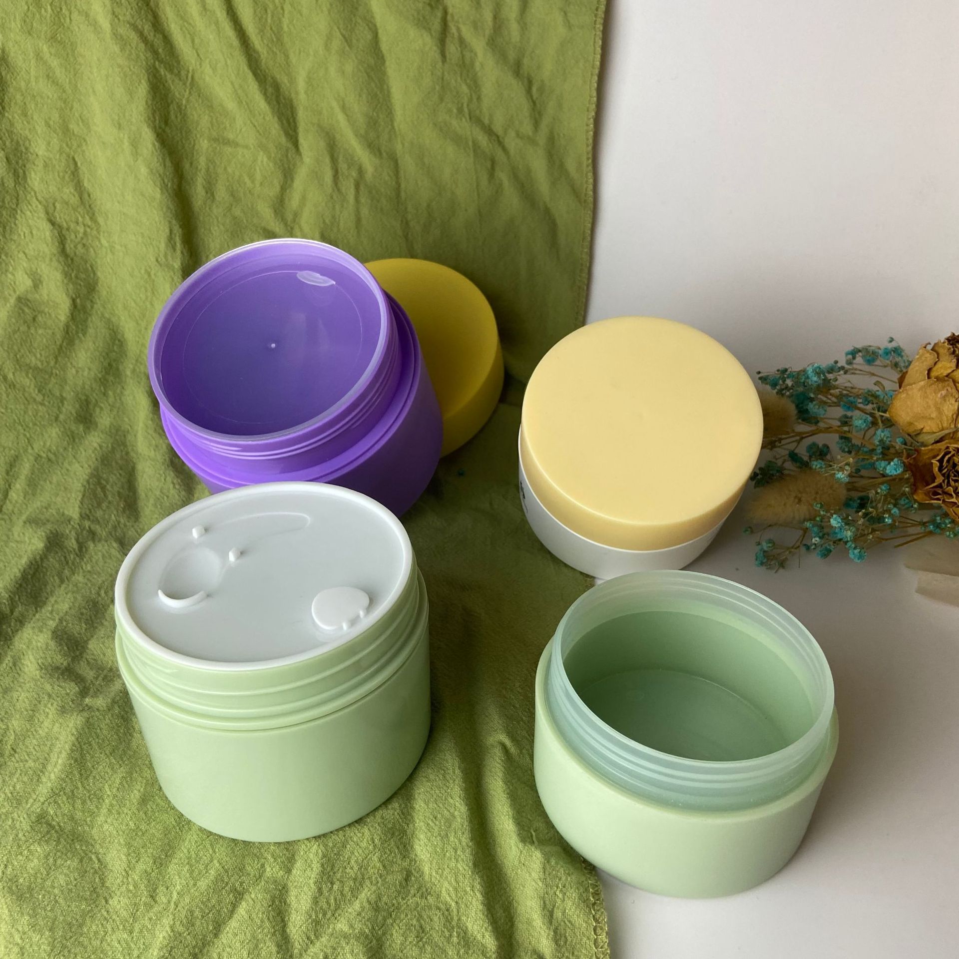 100g/200g/250g Wide Mouth Round Shape Plastic Green Cream Jars eye face cream container  Luxury Cosmetic Package