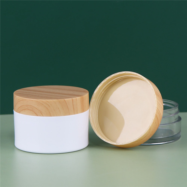 wholesale PET plastic cream jar with Bamboo lid 50g 100g 120ml 150ml Wood Grain Lotion Serum facial scrub body butter Cream jar