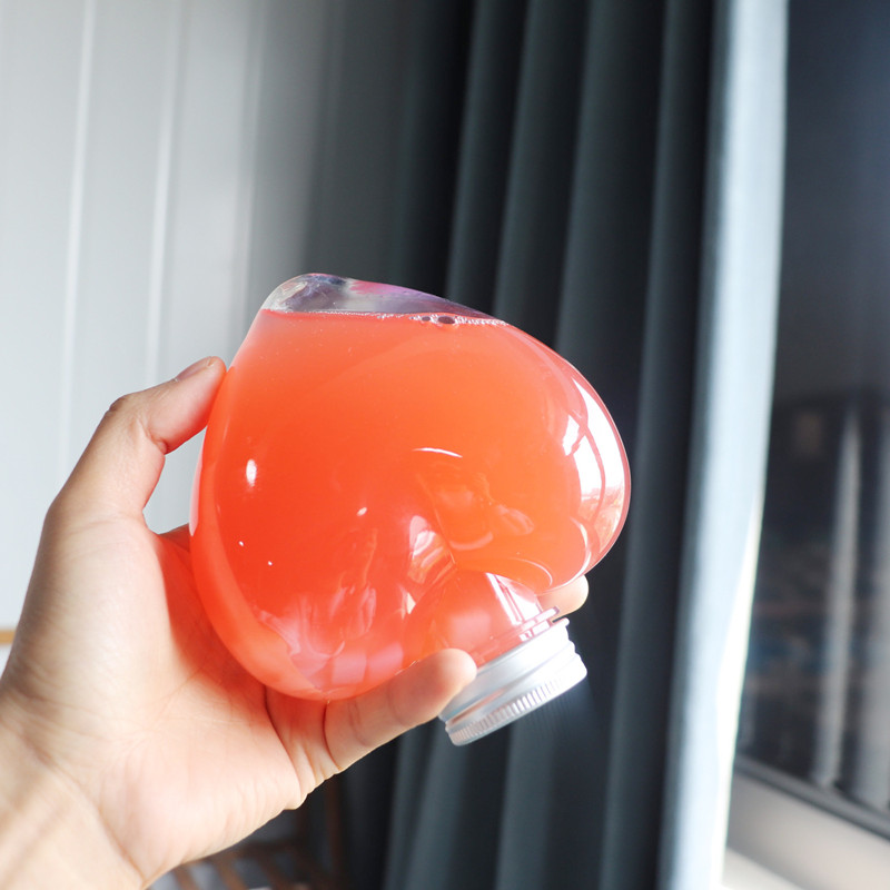 200ml 350ml/12oz Unique Love Heart Shaped Plastic Bottles Milk Tea Cup Disposable Juice Soft Drink Heart Shape Container