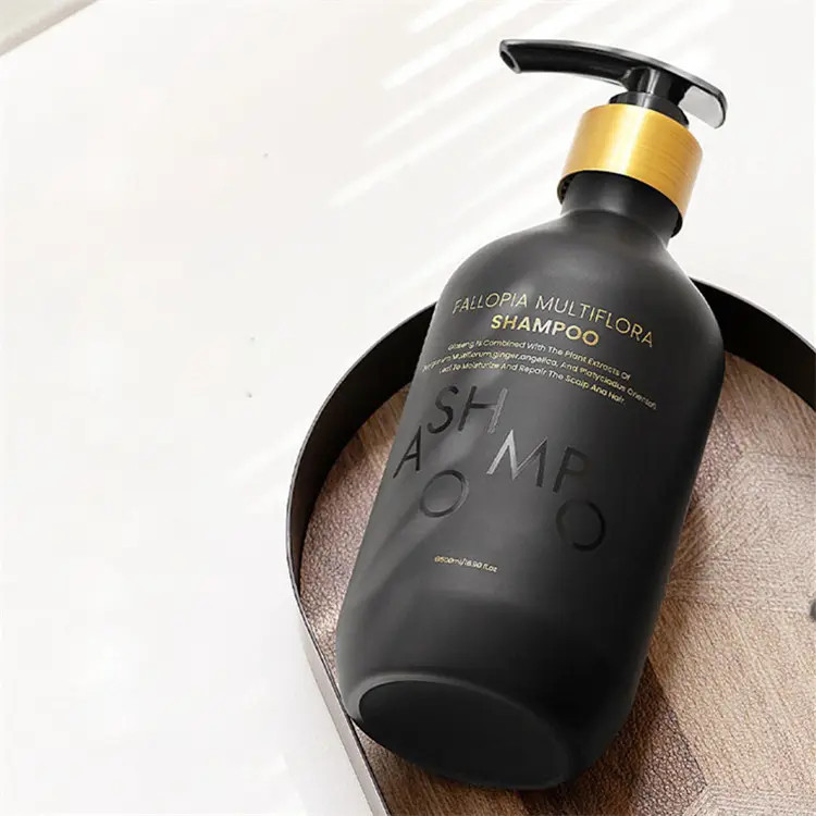 Matt Black Lotion Pump Plastic Bottles Shinning Gold Logo and Plastic Jars for Body Wash Bottle Shampoo Packaging Hair Cream Wax