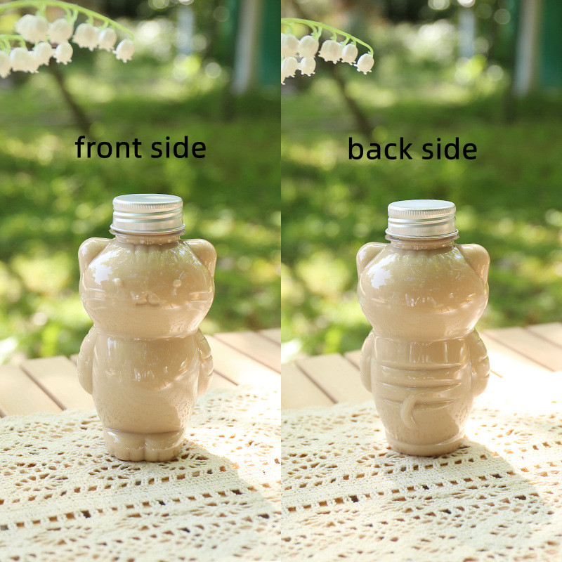 350ml/12oz Bottle with Caps Boba Milk Tea Cup Disposable Cartoon Cat Shaped PET Wine Cold Brew Coffee Drink Milk Tea Bottle