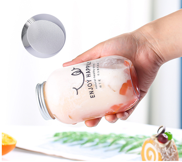 350ml 400ml 500ml Empty PET Transparent Plastic Beverage Bottle with Metal Lid disposable fruit juice plastic bottle
