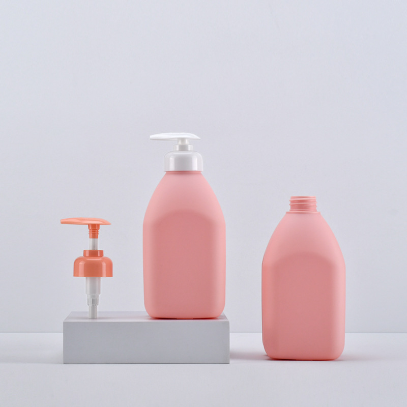 Custom high-end lotion bottle HDPE children's Shampoo Body Wash Bottle Pink 300ml 500ml soft touch plush shampoo bottle