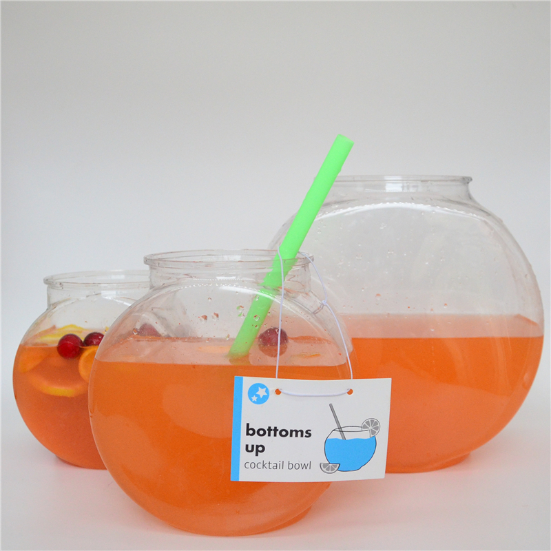 Custom Fish Bowl Shape Large Capacity Pet Plastic Clear Juice Bottle Drink Fish Bowls Cocktail Fish Bowl Drum Square Fishbowls