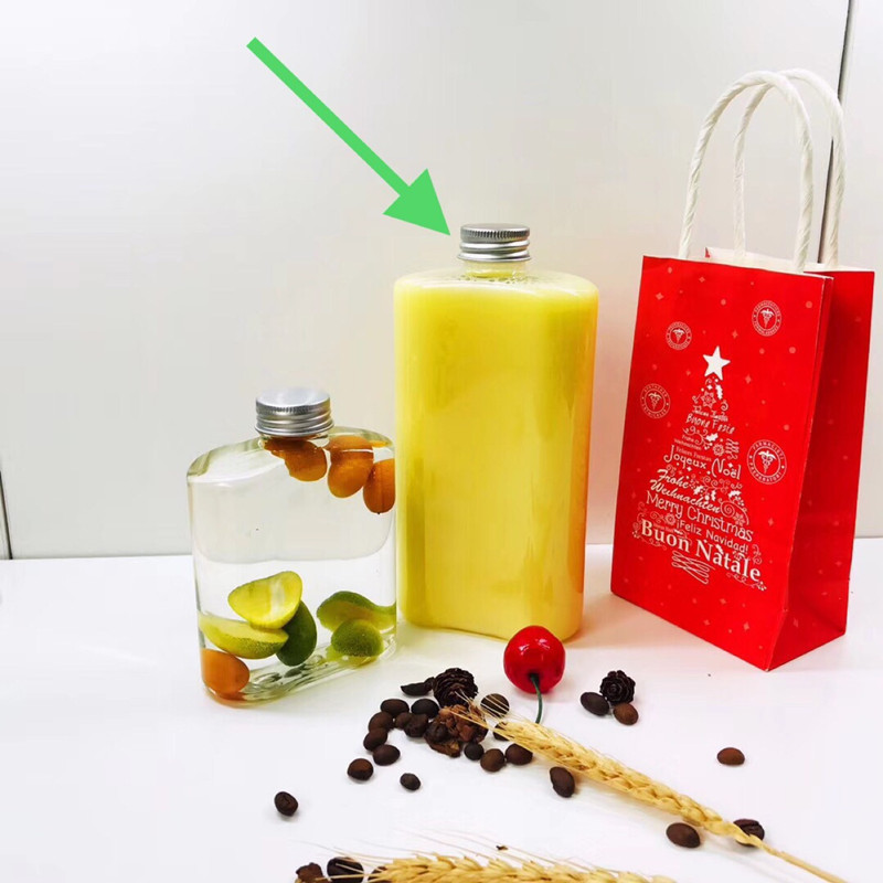 Flat Bottle Plastic Square Juice PET 250ml 500ml Hip Flask Water Drink Containers with Lids for Packaging of Wine Liquor Whiskey
