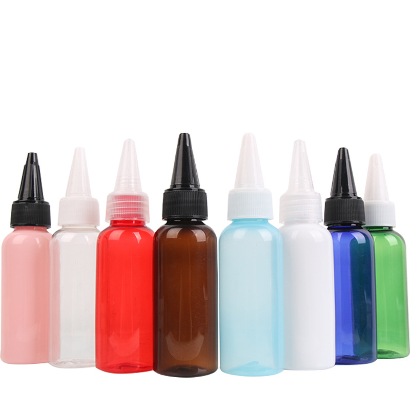 Plastic Squeeze Twist Top Cap Bottles 60ml 120ml 150ml 250ml  PET Pointed Hair Oil Nozzle hair dye Packaging