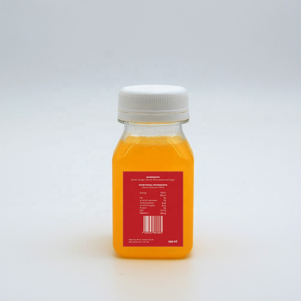Mini Empty Square Plastic Juice Bottles 120ml 4oz Small Sample Plastic Bottle 100ml 50ml 2oz eco Ginger Shot Bottles with Caps