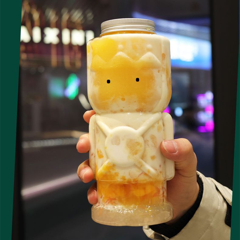 24oz Cute PET Milk Boba Bubble Tea Plastic Cup with Lids Christmas Gingerbread Man Guard Ornaments Jar Drinking Container Bottle