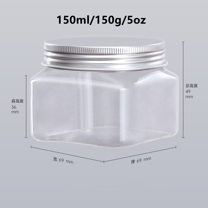 Luxury 150ml 5oz Empty PET Plastic Cosmetic Makeup Cream Jars White Body Butter Container Square Body Scrub Jars with Lids