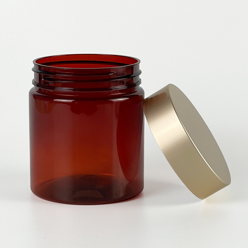 Luxury 50g 100g 300g Amber Jar With Gold Lid Seal Empty PET PP Plastic Jars 150ml 250ml 500ml Wide Mouth Cosmetic cream jar