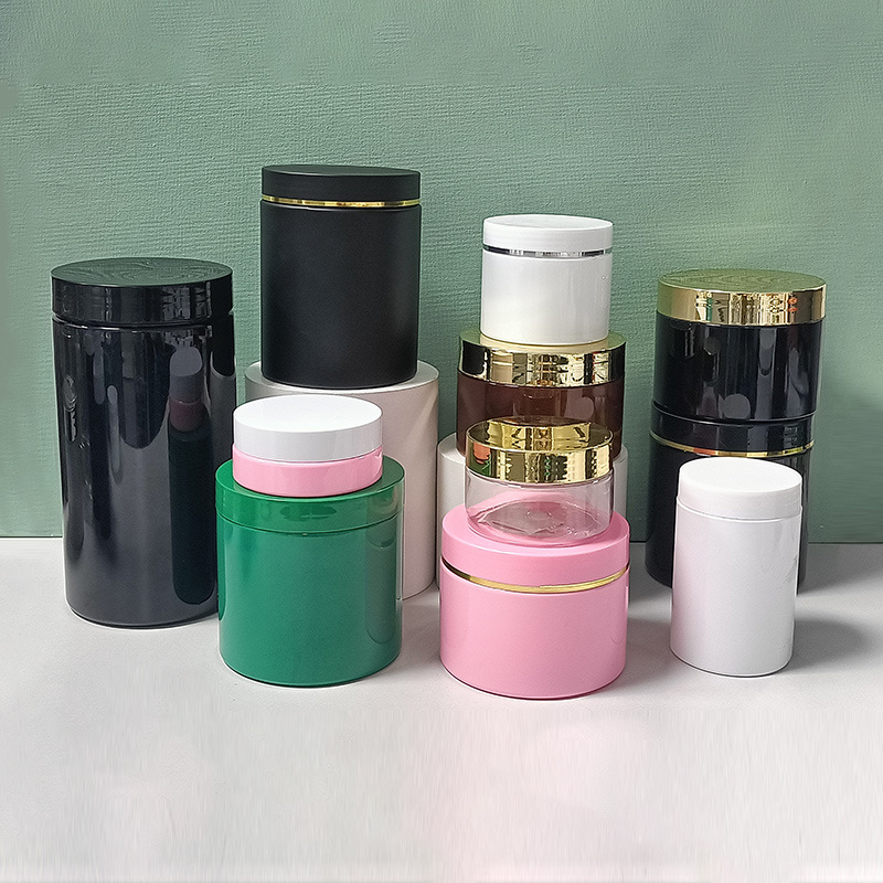 200ml 300ml 400ml 500ml Empty Pet Plastic white Cosmetic Jar For Cream Wide Mouth PET Container Plastic Cream Jar with gold lid