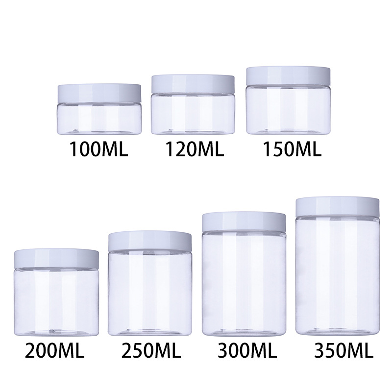 50ml Empty plastic  lotions Essence facial scrub body butter eye cream jar with lids 100ml 120ml 150ml 200ml 250ml 300ml