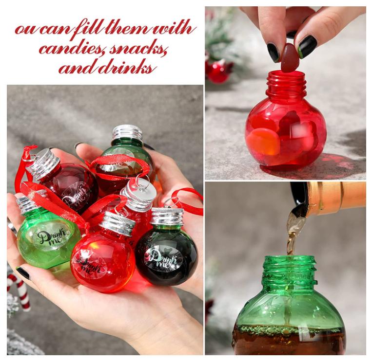 Custom 50ml 60ml 100ml Transparent Bauble Booze Filled Christmas Tree Decorations Ornaments Christmas Ball Alcohol Wine Cup