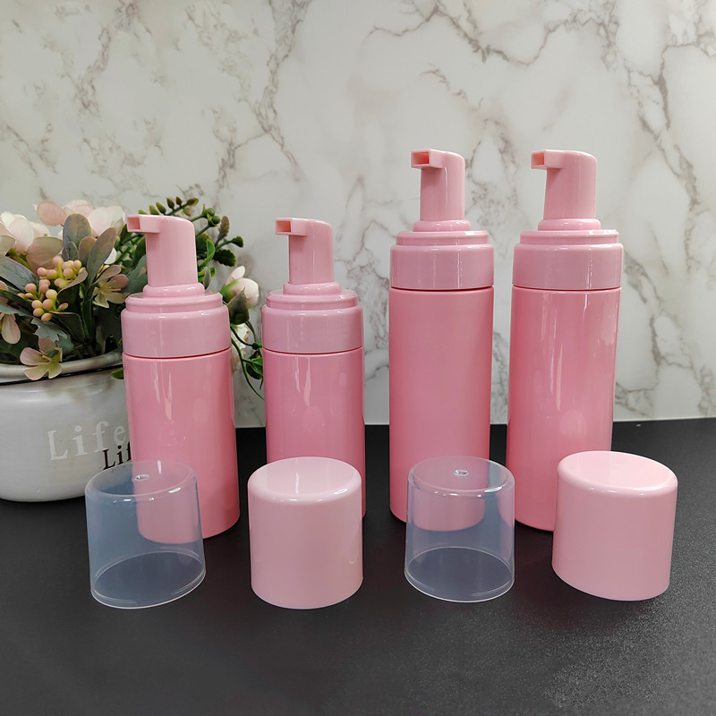 Custom Pink Mousse Bottle 50ml 100ml 150ml 200ml Foam Bottle Face Cleanser Foam Pump Bottle With Cover