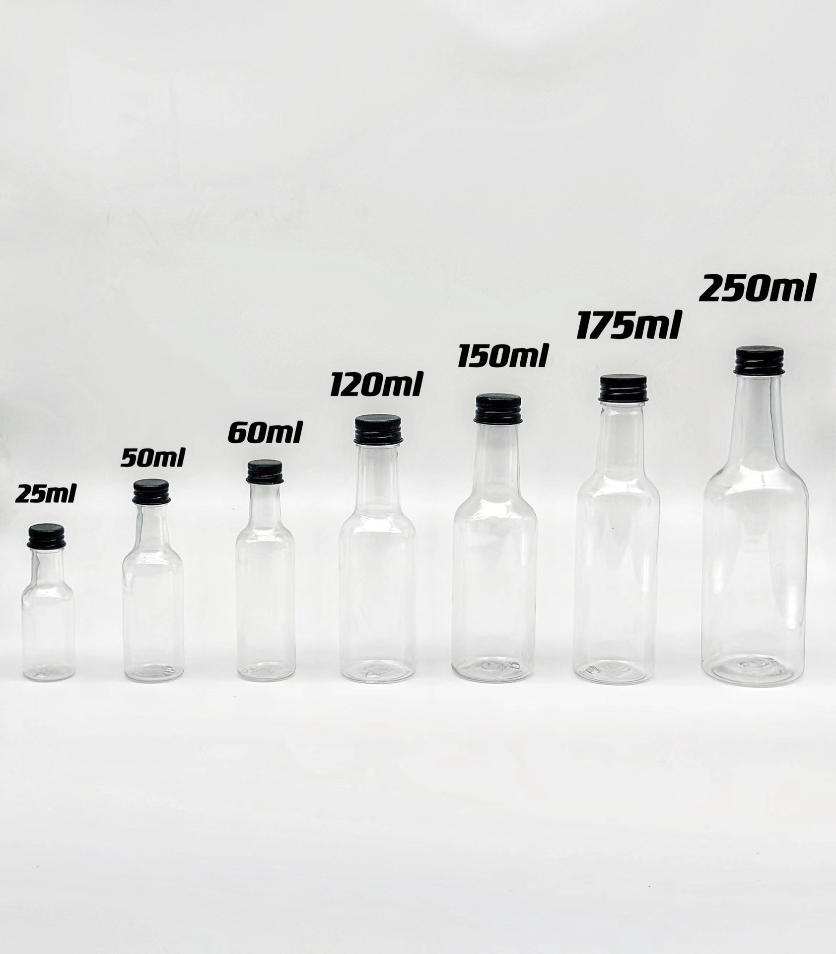 50ml 120ml 150ml 175ml Customize Plastic Mini Alcohol Bottles Whisky Wine Liquor Shot Ron Bottle Food Grade Juice Milk Bottle