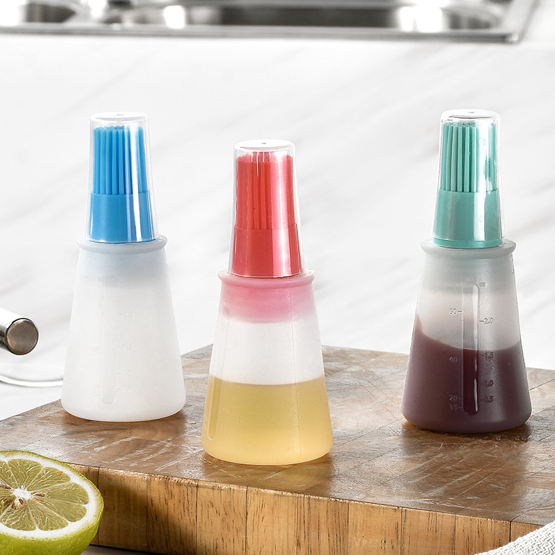 Food grade silicone oil bottle with brush lid 60ml 2oz high temperature resistant Barbecue brush BBQ liquid sauce brush bottle