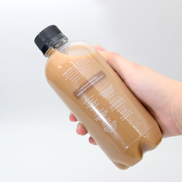 12oz Plastic Juice Bottles with Black Tamper Proof Caps Clear PET Carbonated Soft Drink Container for Iced Brew Coffee Packaging