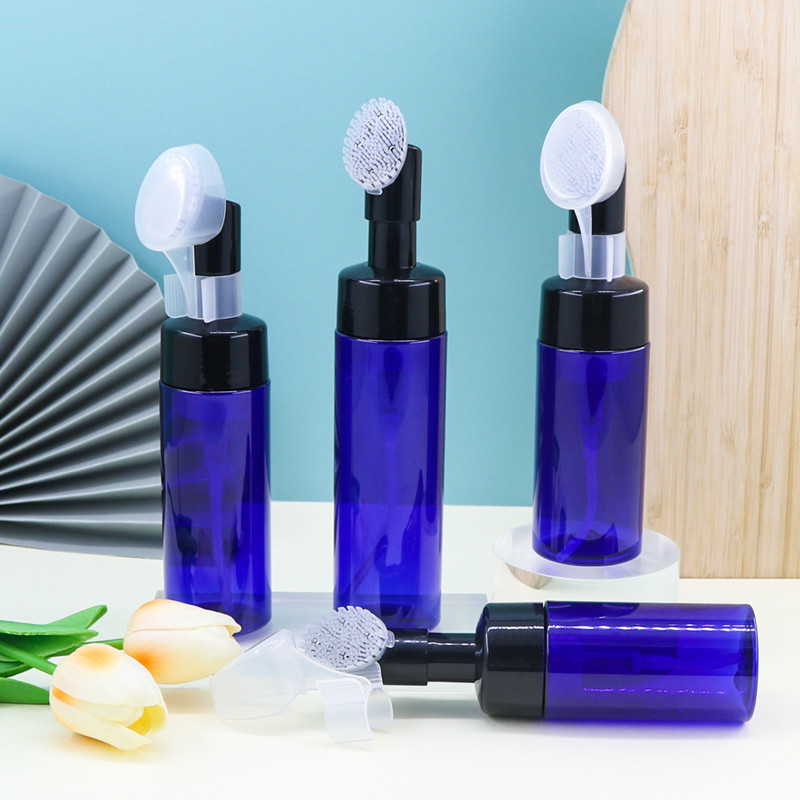 50ml 100ml 120ml 150ml 200ml 250ml 42/410 Empty PET Face Wash Soap Foam Mousse Pump with Silicone Brush Cap Foaming Bottle