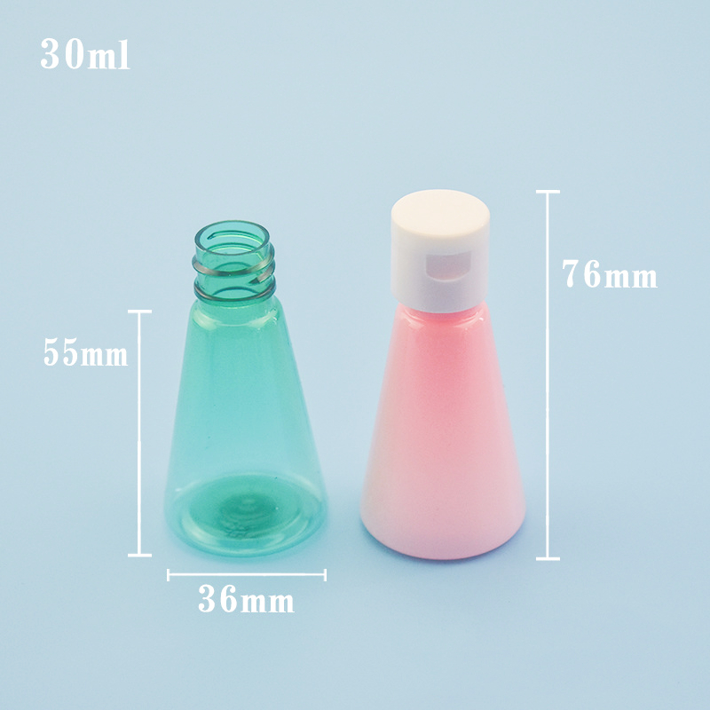 Unique Cone Shape Color cosmetic bottle 30ml travel size refillable 30ml empty Shampoo Conditioner Body Wash Lotion Bottle