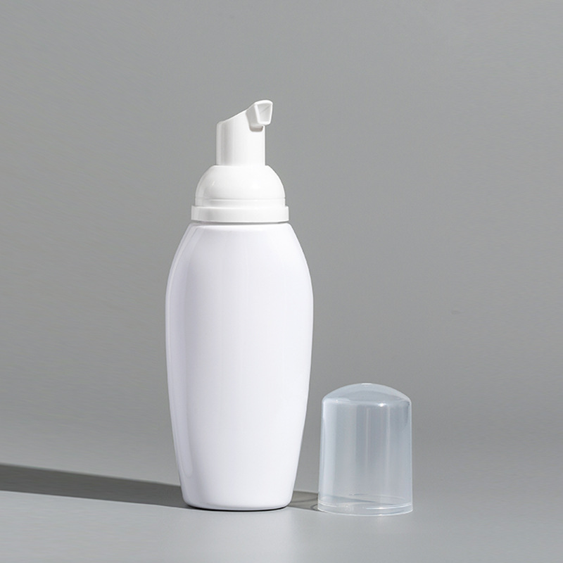Unique 50ml 100ml 150ml Cleanser Foaming Soap Mousse Bottle White Clear Pink PET Plastic Cosmetic packaging Foam pump bottle