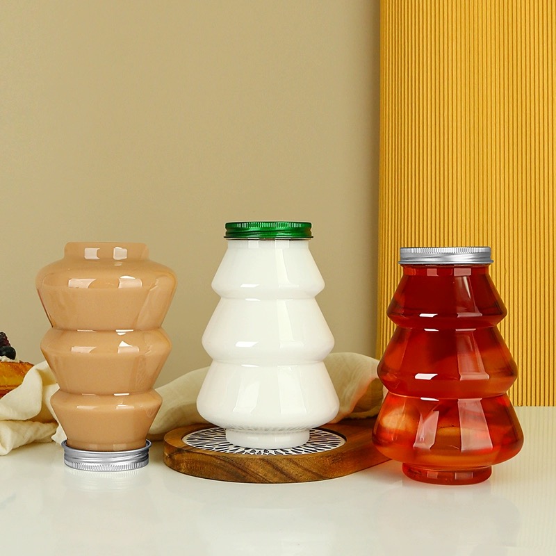 Cute Snowman Bottle for Boba Cup Milk Tea Coffee Christmas Tree Shape Plastic Juice Bottle 200ml 300ml 500ml Christmas Gift Jar