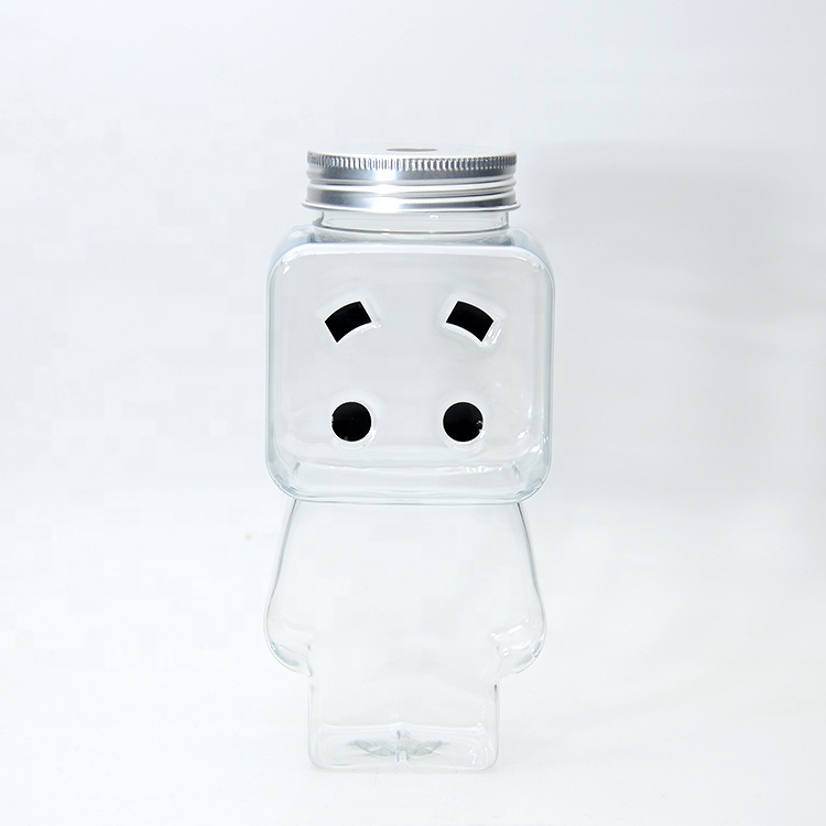 reuse food grade 500ml Clear Milk Tea Robot Shape water bottle PET Plastic Beverage Juice Bottle With Screw Cap put pipette