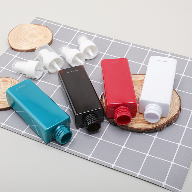 Color Amber 100ml flat square press emulsion bottle Plastic hydrating spray bottle PET skin care lotion face wash pump bottle
