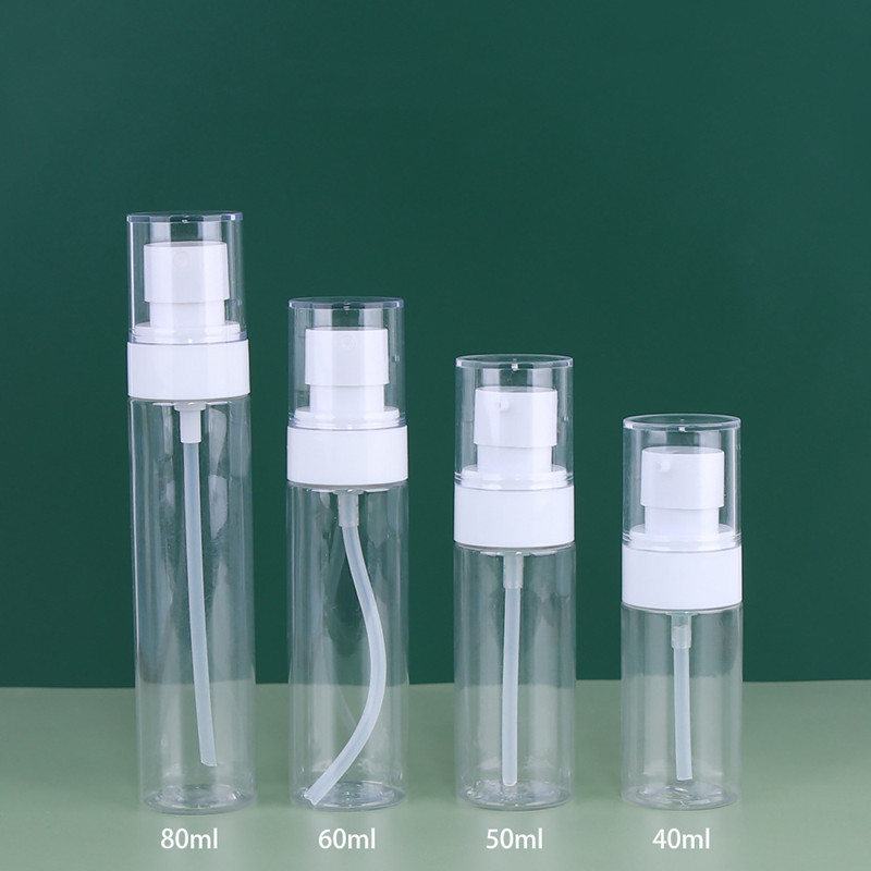 Empty Transparent Toner Bottle Dispenser 40/50/60/80ml White Lotion Bottle PET Plastic Pressed Pump Cosmetic Liquid Spray Bottle