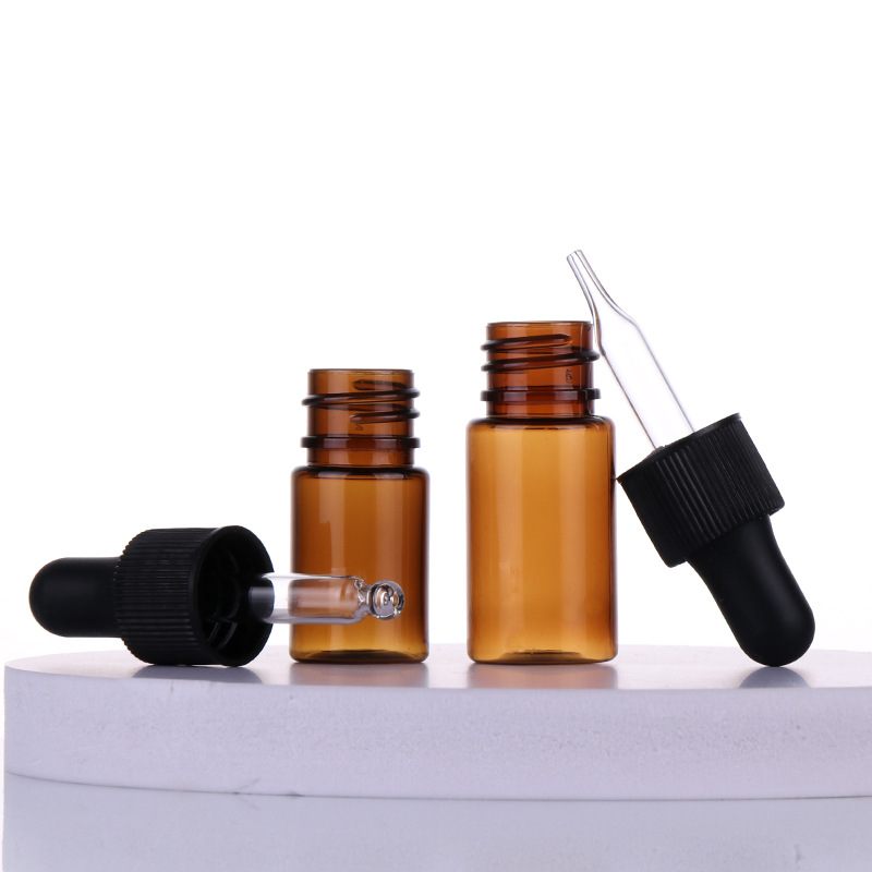 Custom Empty PET Plastic 5ml 10ml 15ml 20ml 30ml 40ml Amber Mini Luxury Essential Oil Bottle Serum Flat Shoulder Dropper Bottle