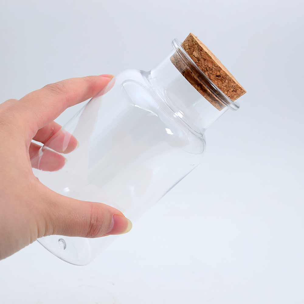 plastic container flower tea bottle  transparent storage packing jars Food Containers  with cork stopper
