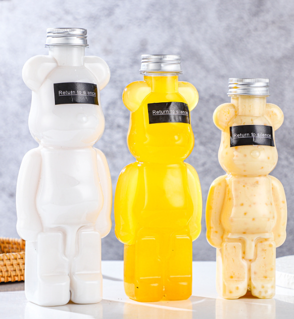 400ml 500ml 700ml Empty Plastic PET Bear Shape juice bottles unique shaped plastic juice bottles with cap